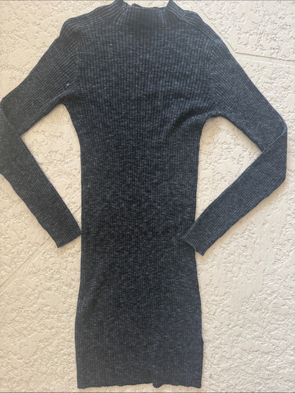Express Charcoal Ribbed Long-Sleeve Sweater Dress